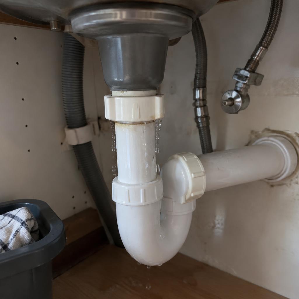 Leaking pipe under a kitchen sink